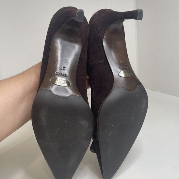 Furla Made In Italy Brown Suede Kitten Heels Size 37 - Picture 6 of 12